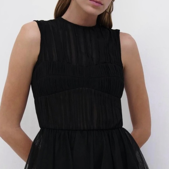 NEW JONATHAN SIMKHAI BLACK TIERED TULLE MIDI DRESS - Picture 3 of 10